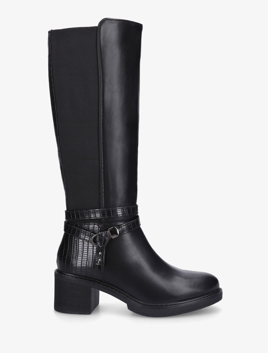 Bottes élastiquées à contrefort effet croco - Noir - 1