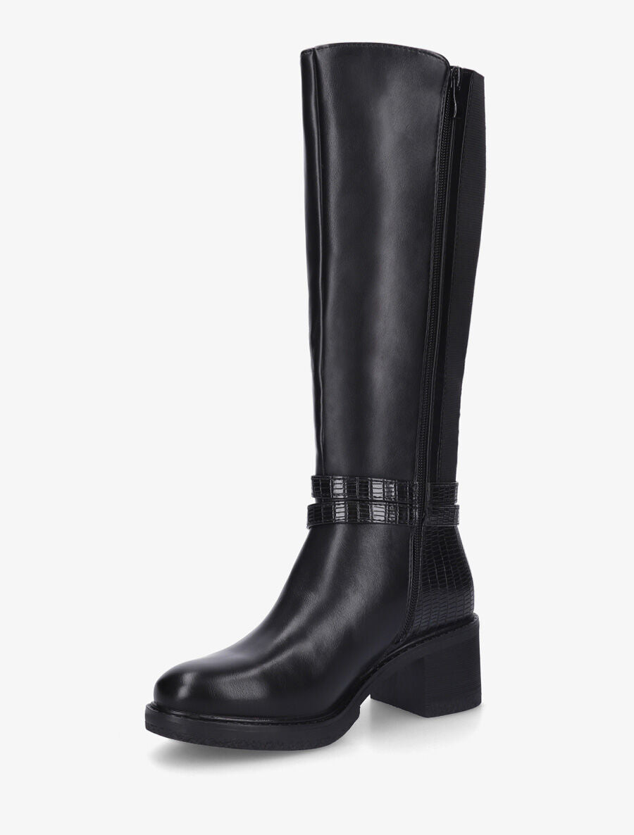 Bottes élastiquées à contrefort effet croco - Noir - 3