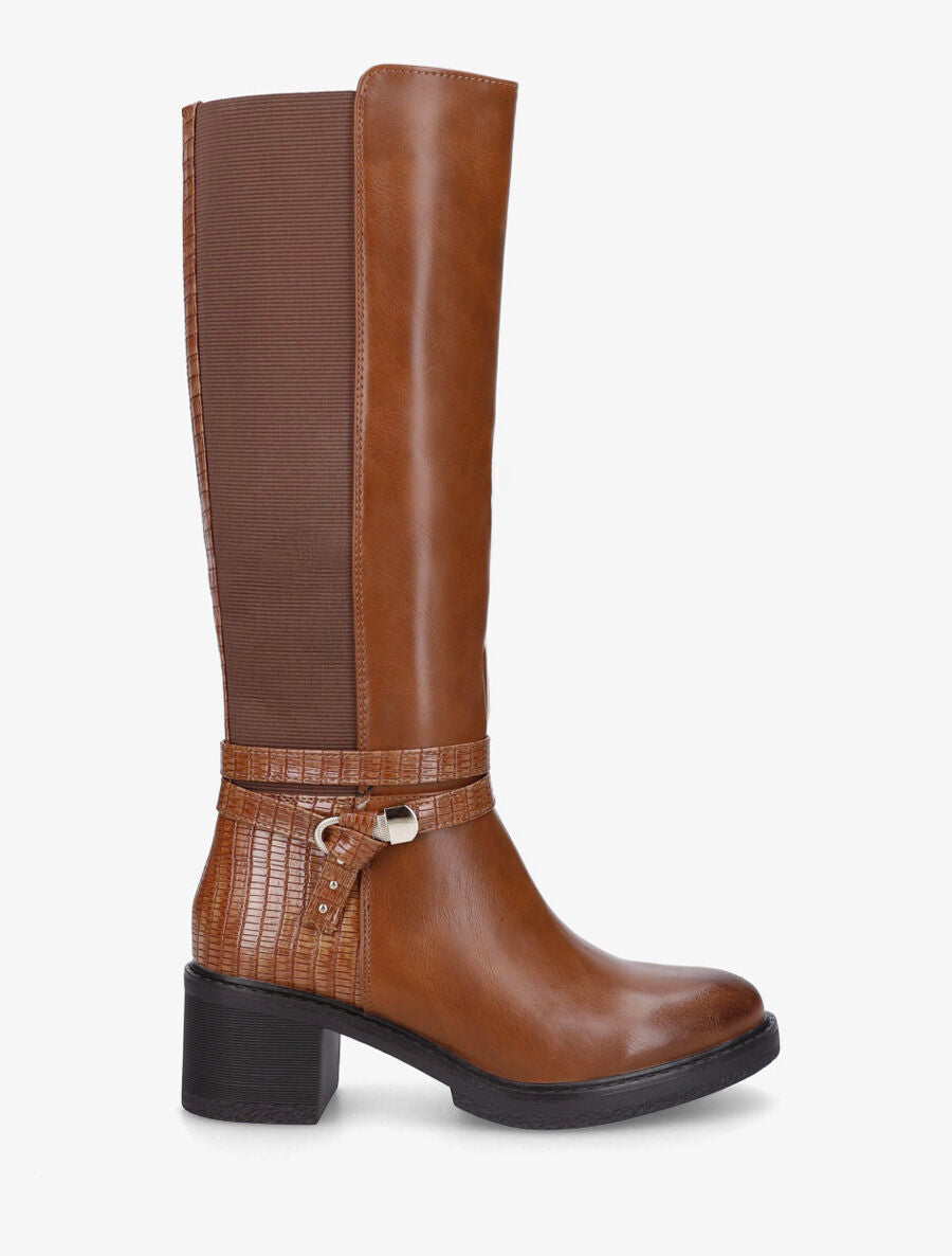Bottes élastiquées à contrefort effet croco - Camel - 5