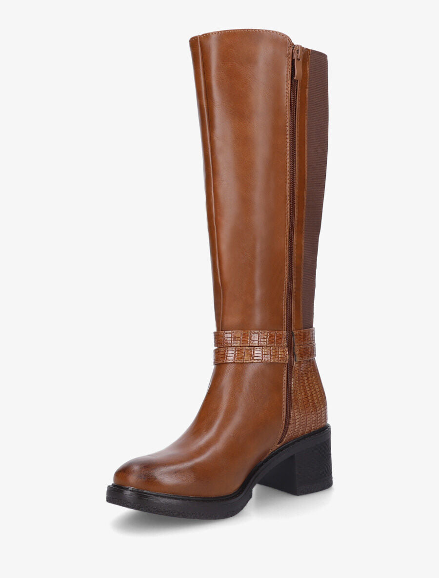 Bottes élastiquées à contrefort effet croco - Camel - 3