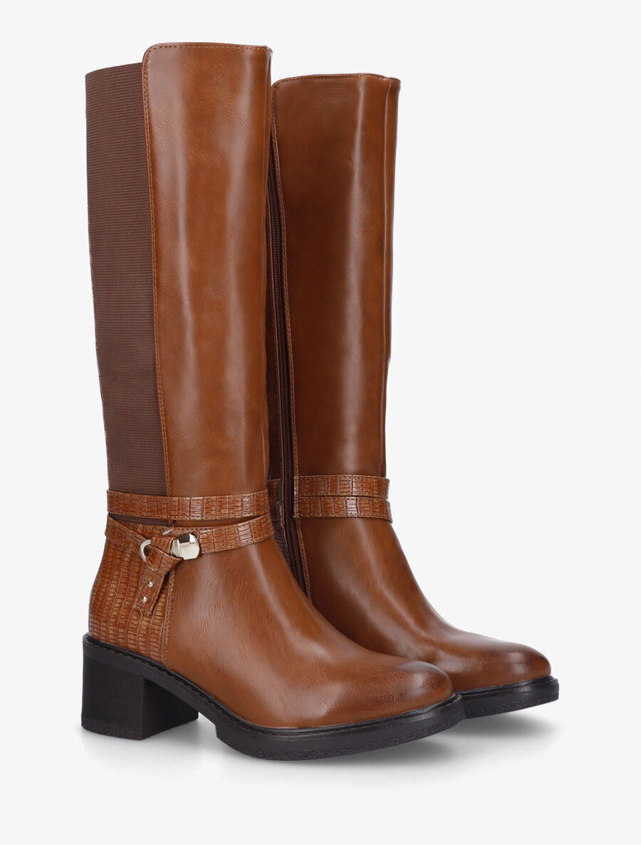 Bottes élastiquées à contrefort effet croco - Camel - 4