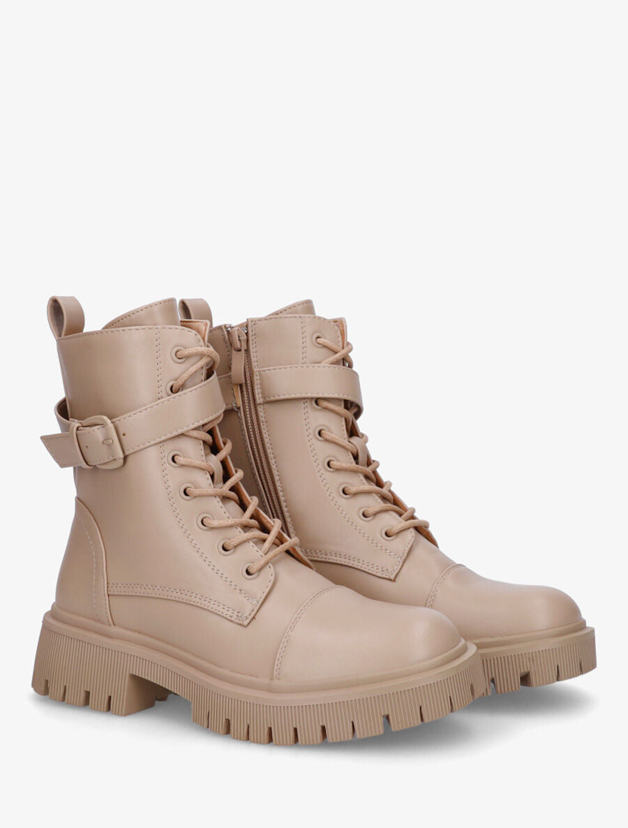 Bottines montantes à semelle et talon striés - Taupe - 4