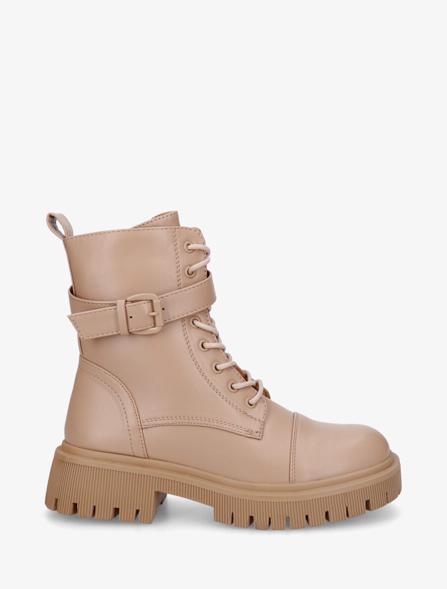 Bottines montantes à semelle et talon striés - Camel - 1