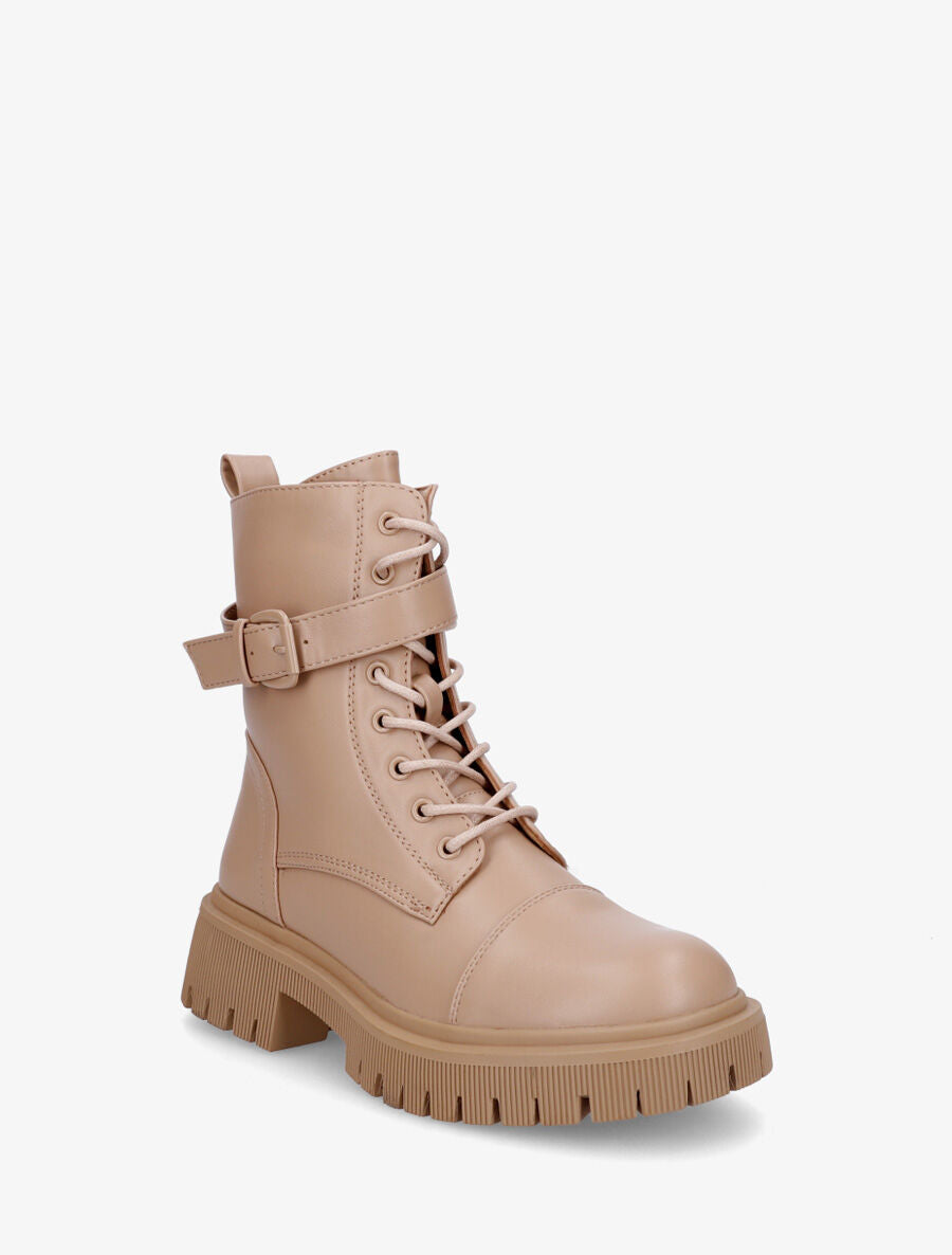 Bottines montantes à semelle et talon striés - Camel - 2