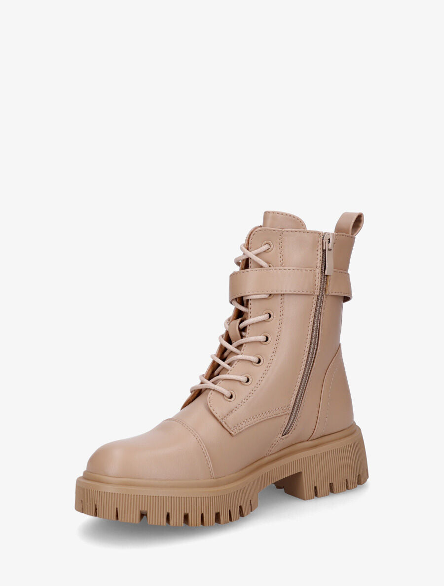 Bottines montantes à semelle et talon striés - Camel - 3