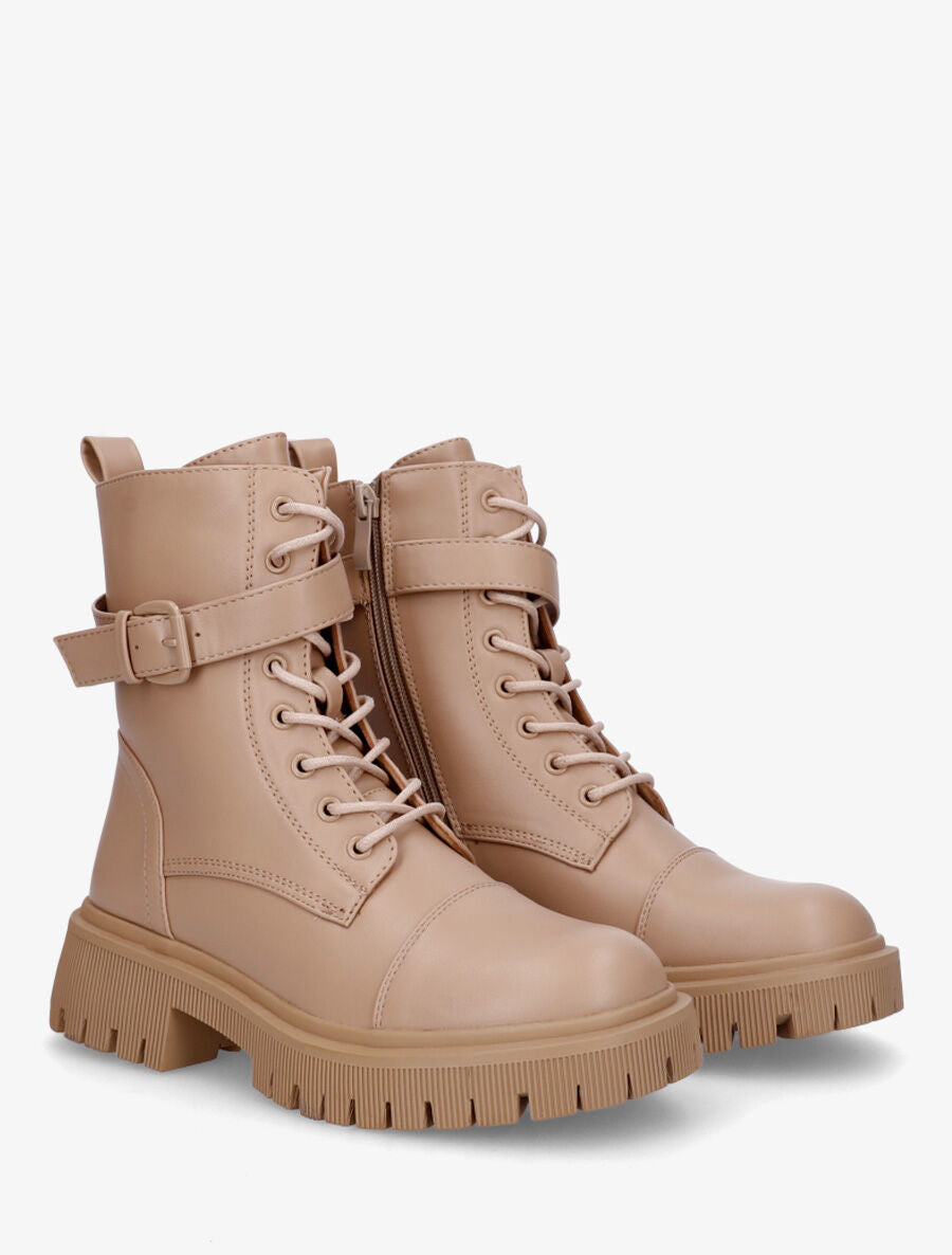 Bottines montantes à semelle et talon striés - Camel - 4