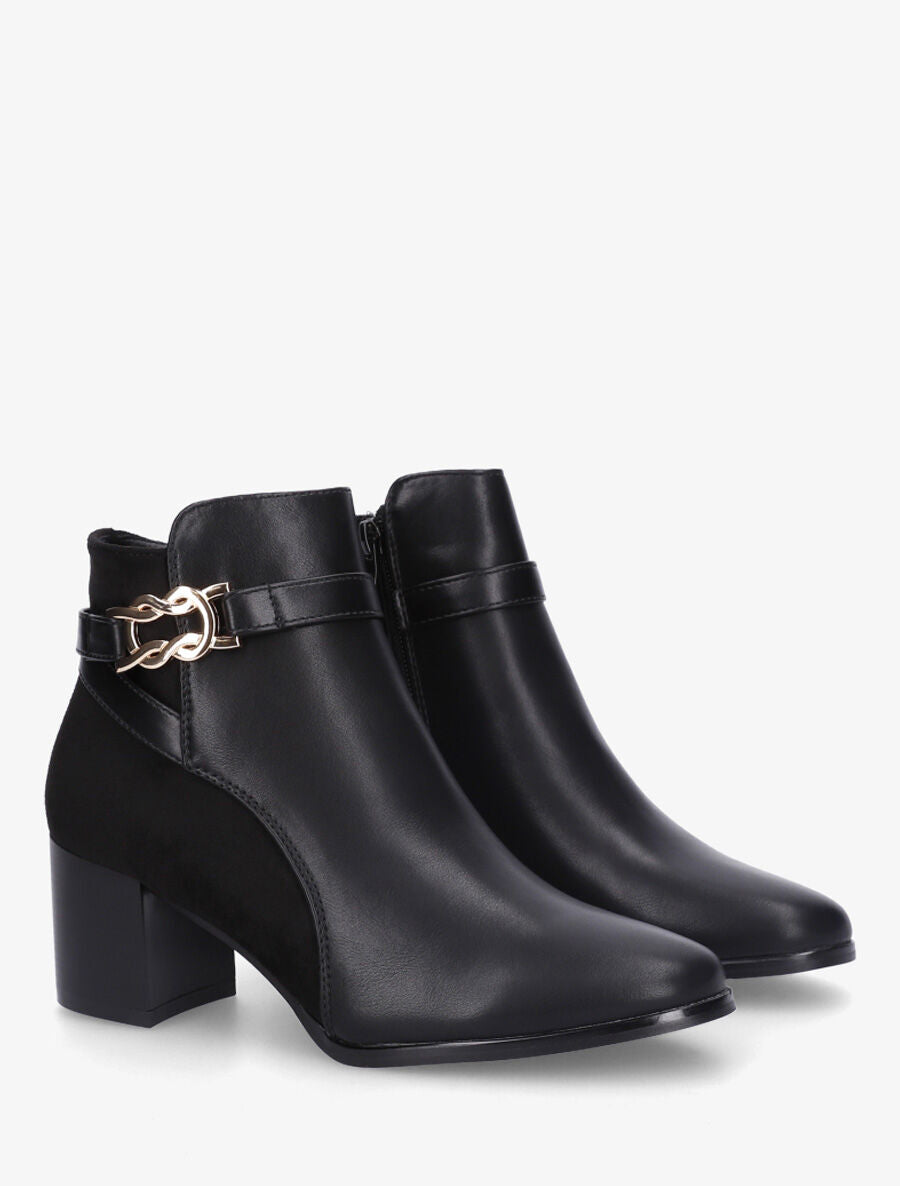 Bottines à talon et boucle décorative - Noir - 4
