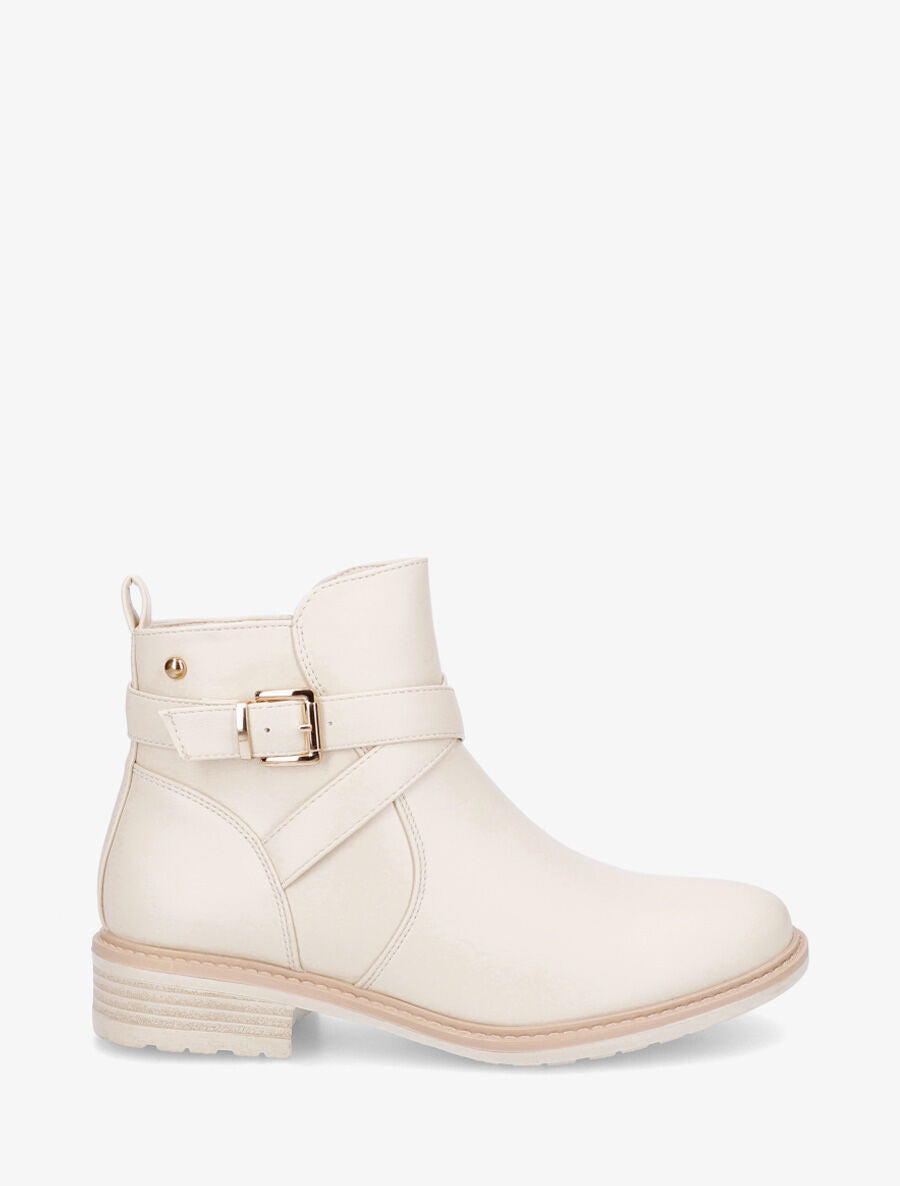 Bottines unies en simili - Crème - 5
