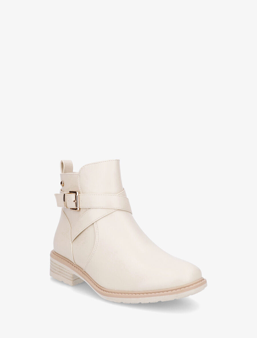 Bottines unies en simili - Crème - 2
