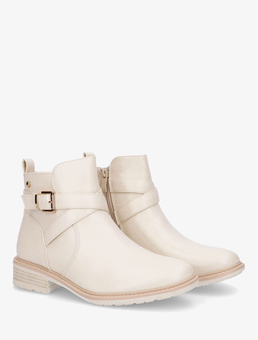 Bottines unies en simili - Crème - 4