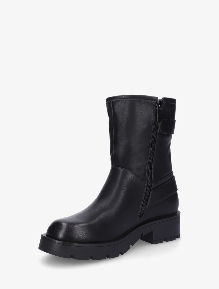 Bottines en simili à double sangles - Noir - 3