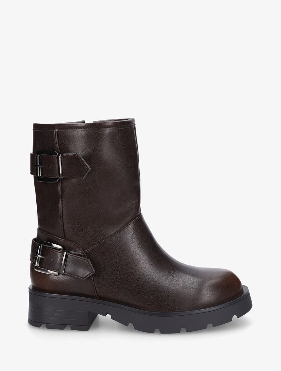 Bottines en simili à double sangles - Marron - 1