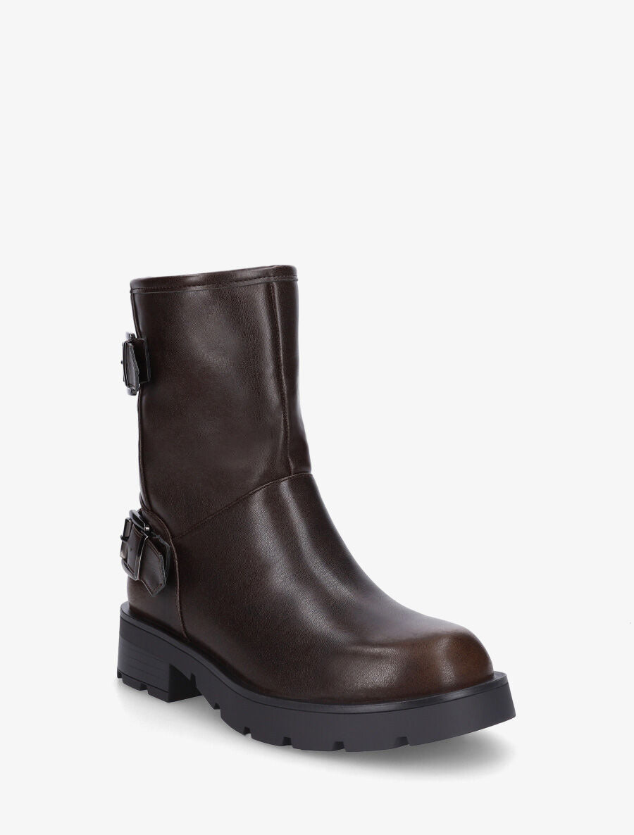 Bottines en simili à double sangles - Marron - 2