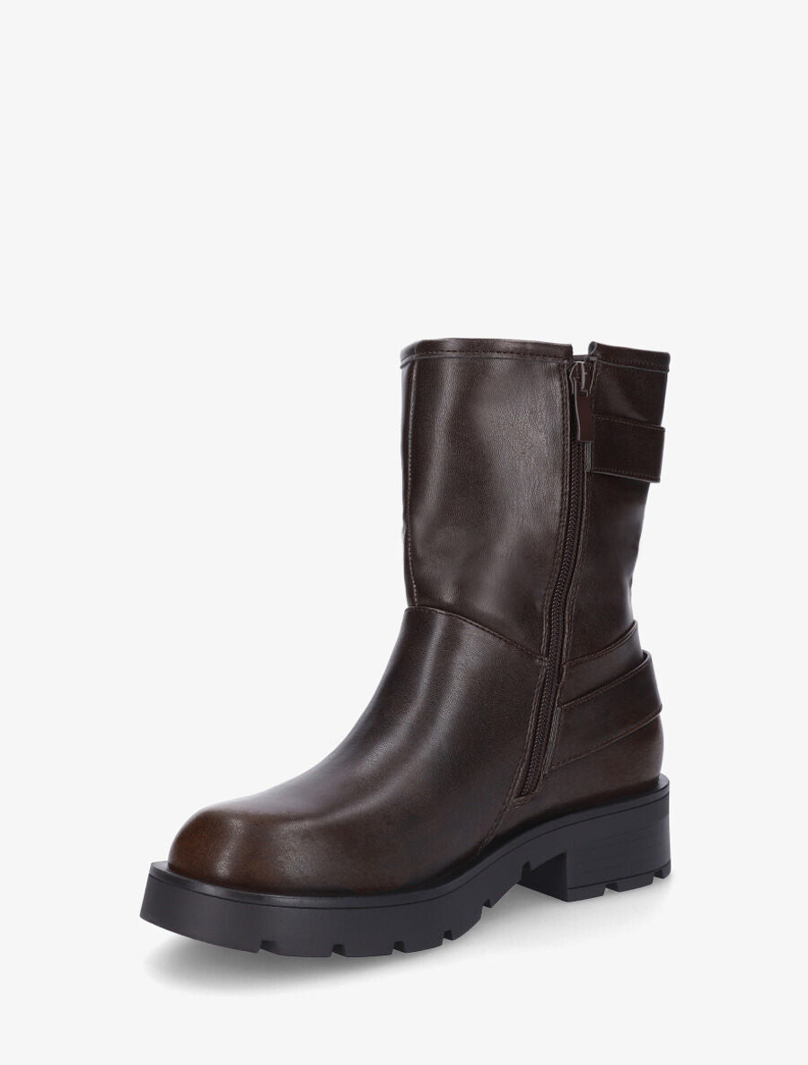 Bottines en simili à double sangles - Marron - 3
