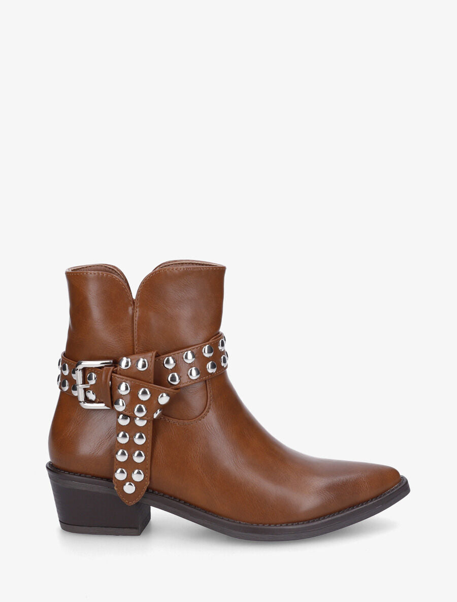 Bottines cloutées style santiags - Camel - 1