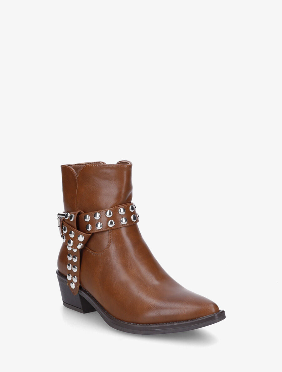 Bottines cloutées style santiags - Camel - 2