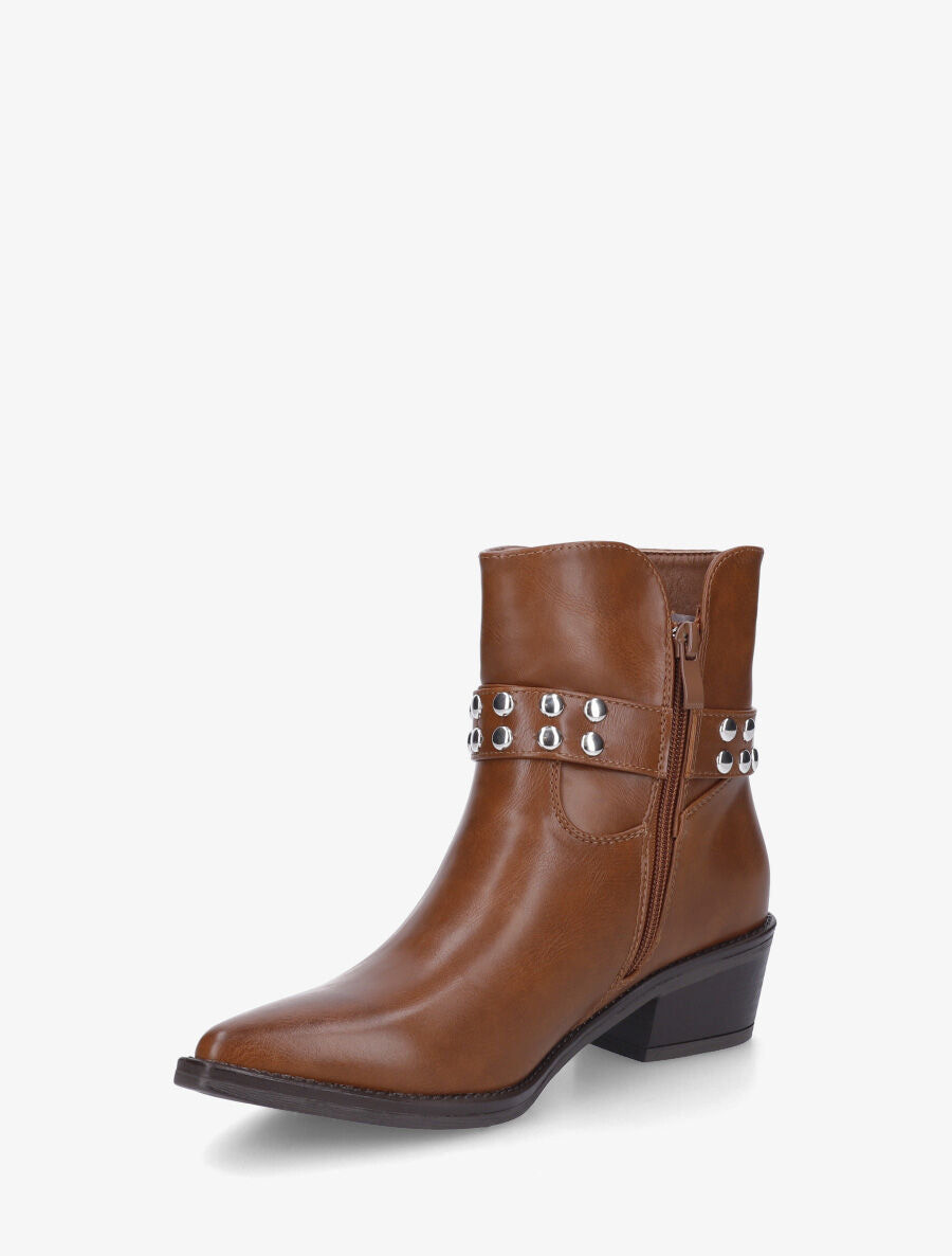Bottines cloutées style santiags - Camel - 3