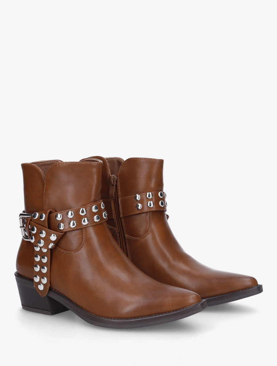Bottines cloutées style santiags - Camel - 4