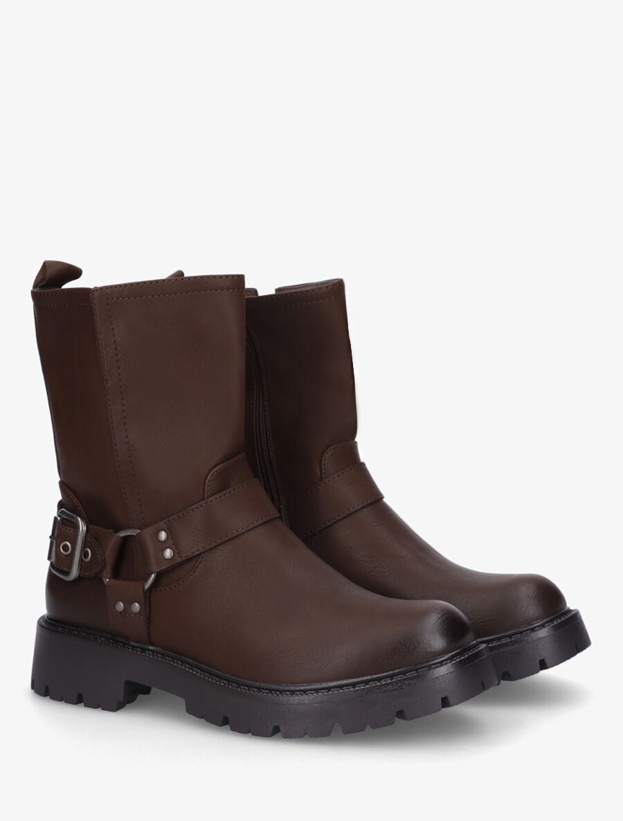 Bottines en simili à fente - Marron - 4