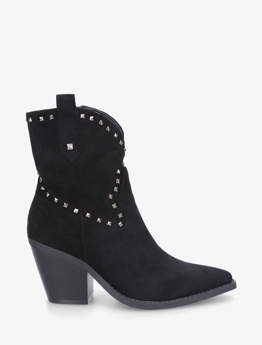 Bottines en suédine style santiags à clous - Noir - 5