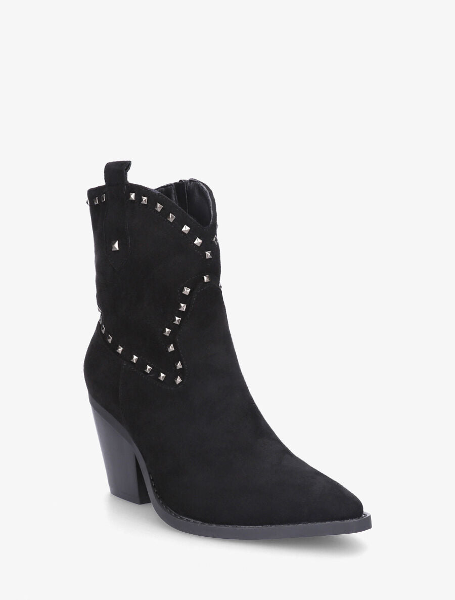 Bottines en suédine style santiags à clous - Noir - 2