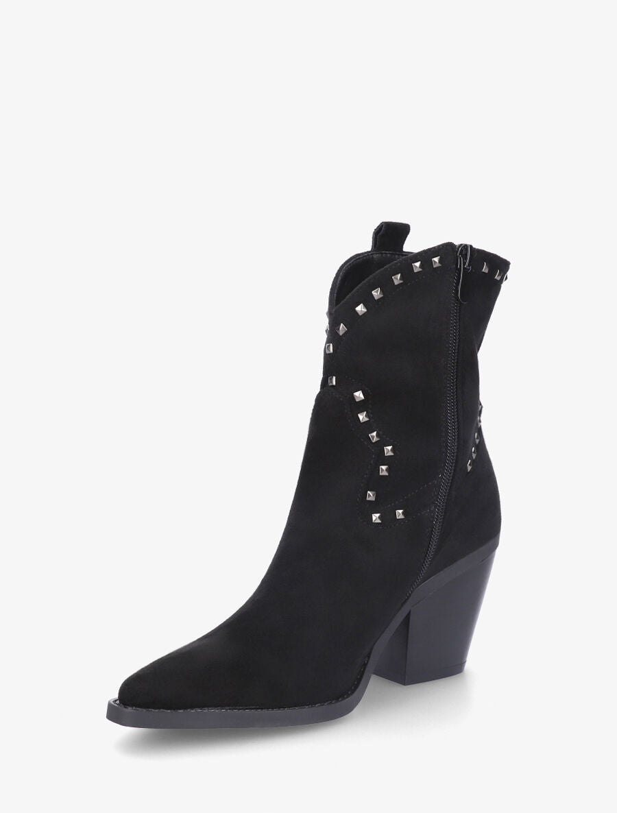 Bottines en suédine style santiags à clous - Noir - 3