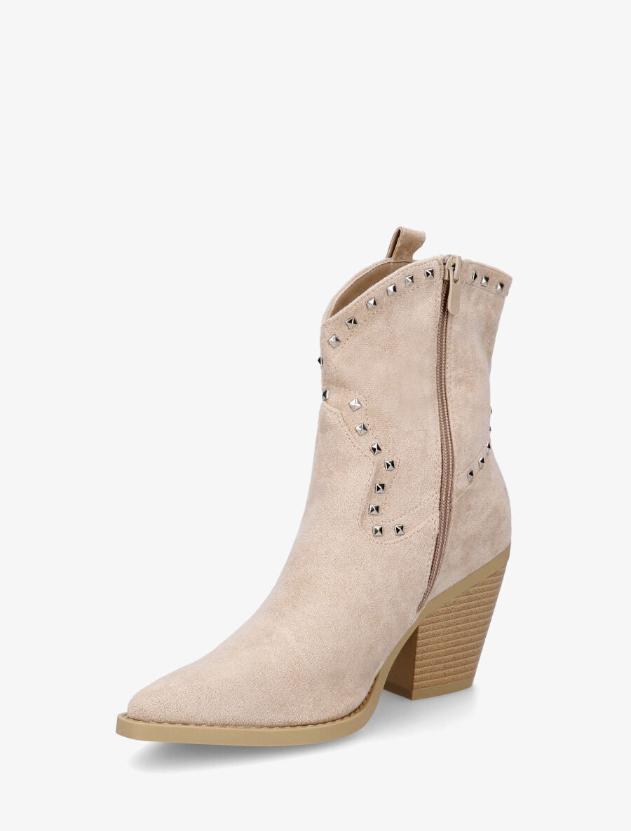 Bottines en suédine style santiags à clous - Beige - 3