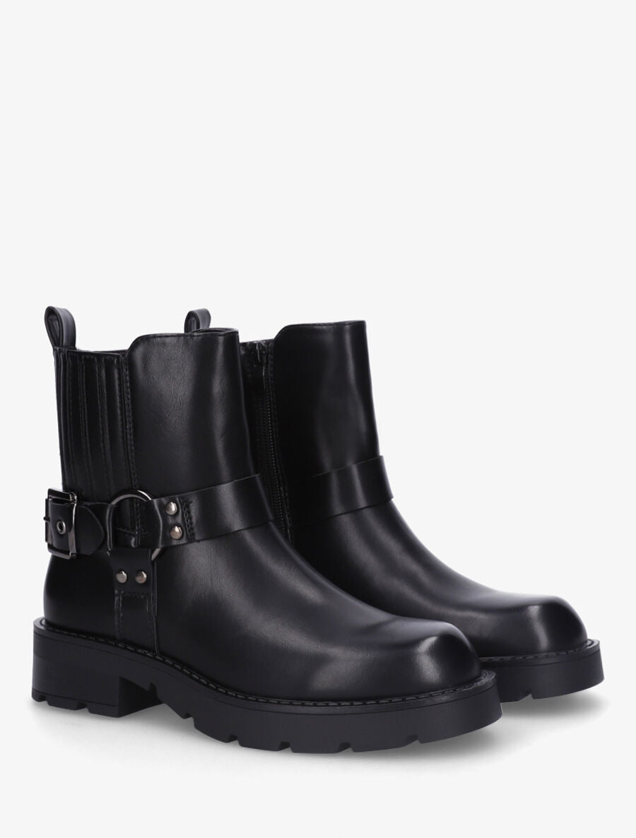 Bottines en simili à contrefort stylisé - Noir - 4