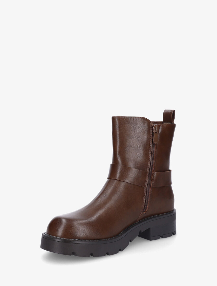 Bottines en simili à contrefort stylisé - Marron - 3