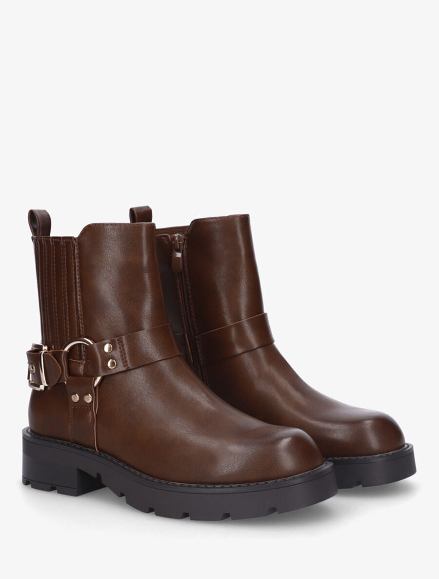 Bottines en simili à contrefort stylisé - Marron - 4
