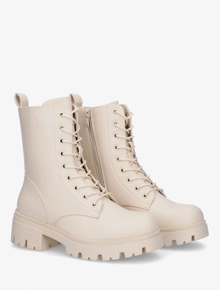 Bottines en simili style rangers - Beige - 4