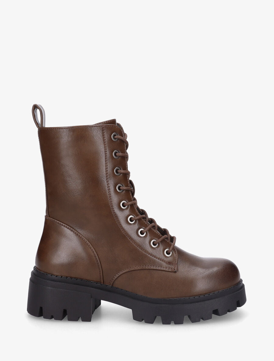 Bottines en simili style rangers - Marron - 1