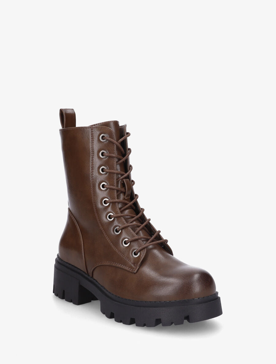 Bottines en simili style rangers - Marron - 2