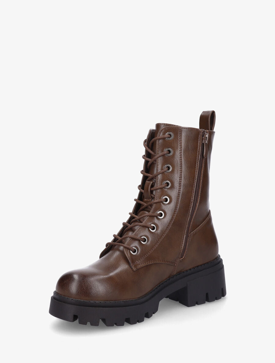 Bottines en simili style rangers - Marron - 3