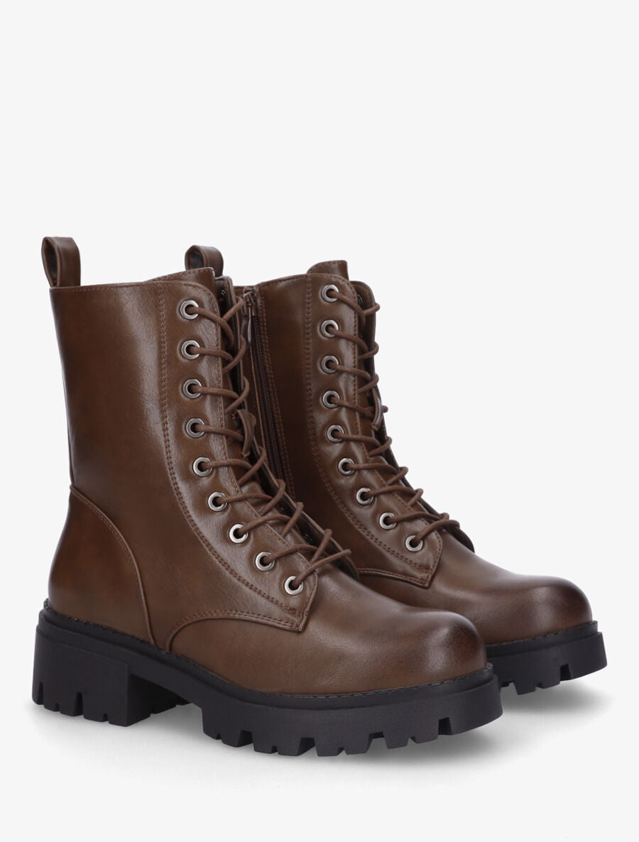 Bottines en simili style rangers - Marron - 4