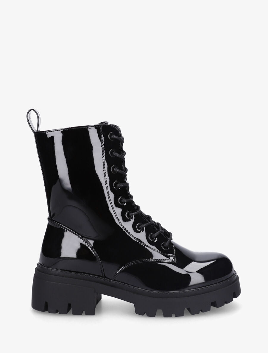 Bottines vernies en simili style rangers - Noir - 1