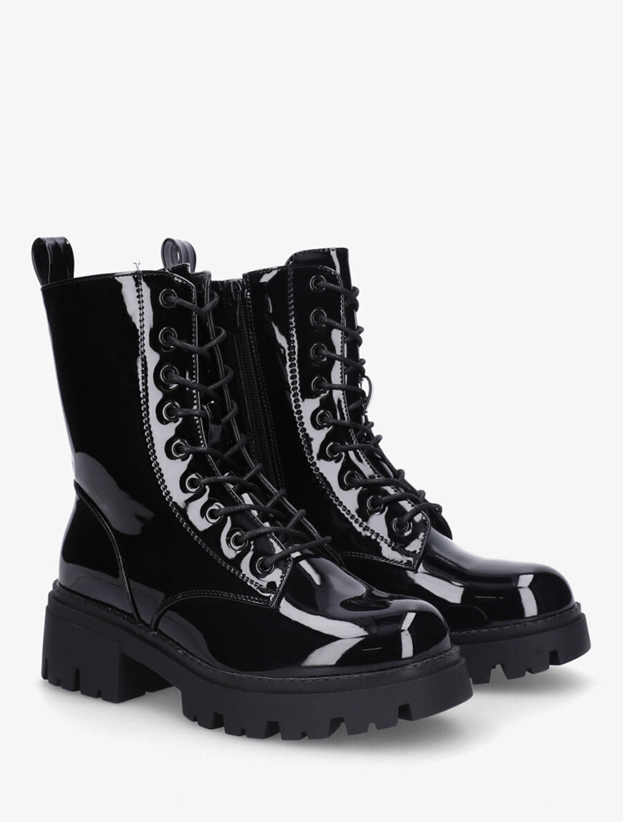 Bottines vernies en simili style rangers - Noir - 4