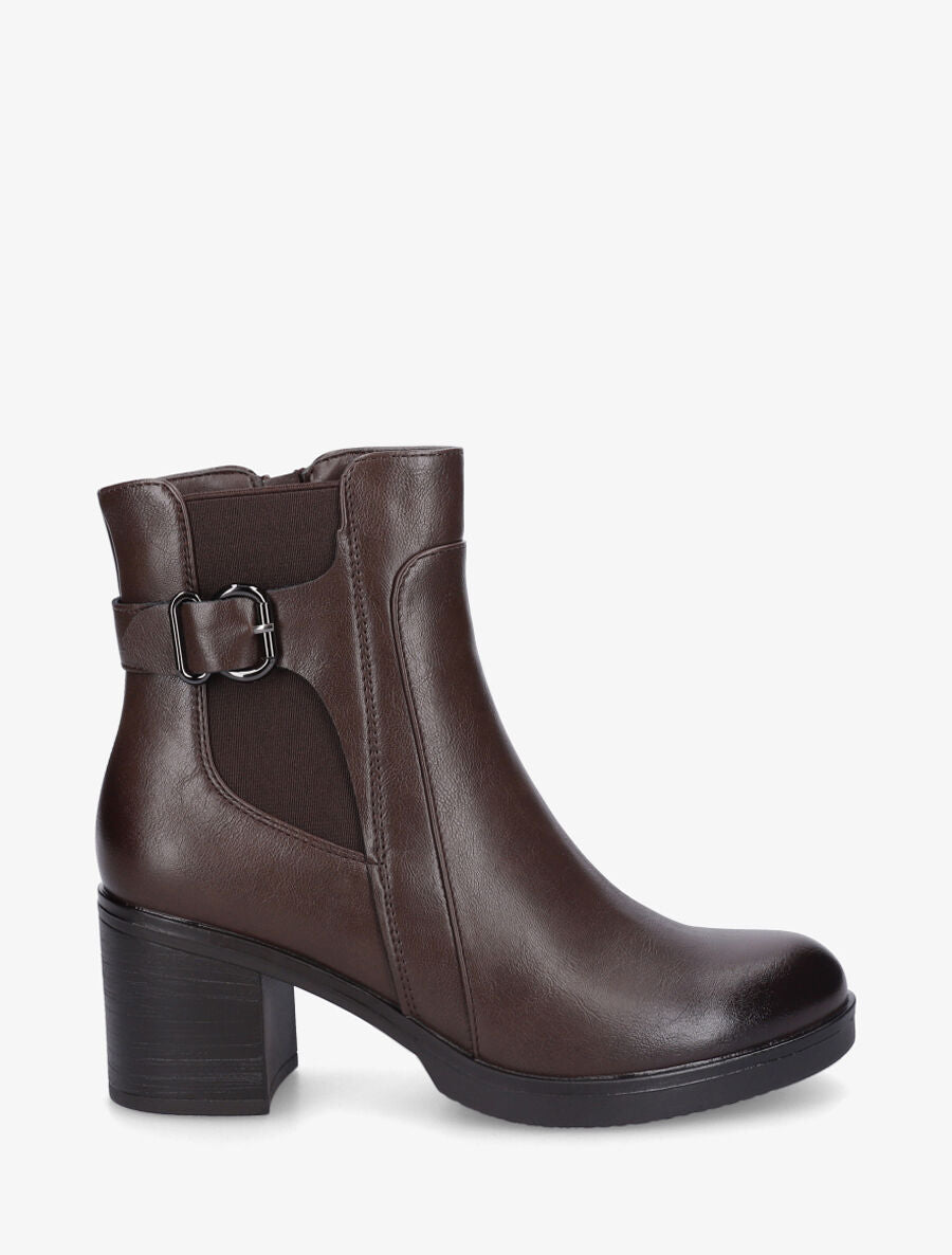 Bottines en simili à talon et ceinturon - Marron - 1