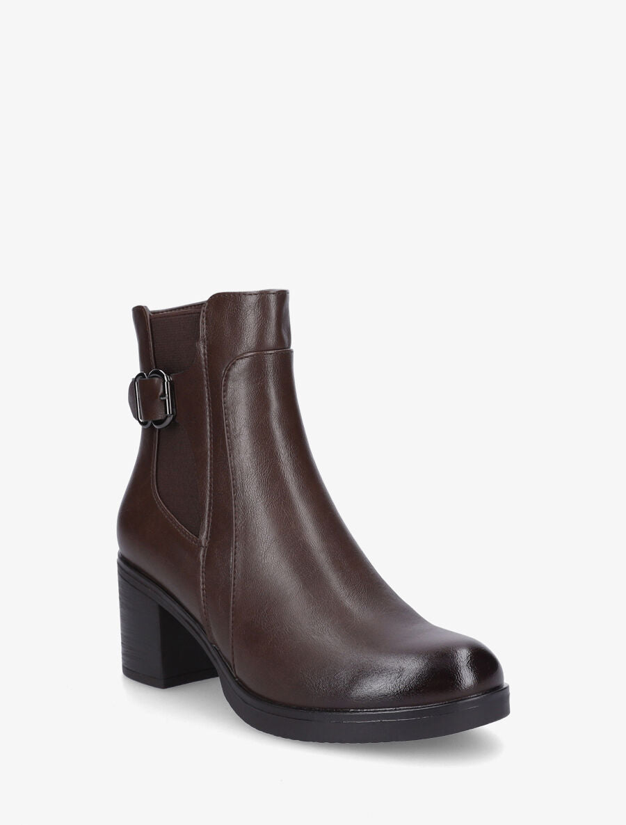 Bottines en simili à talon et ceinturon - Marron - 2