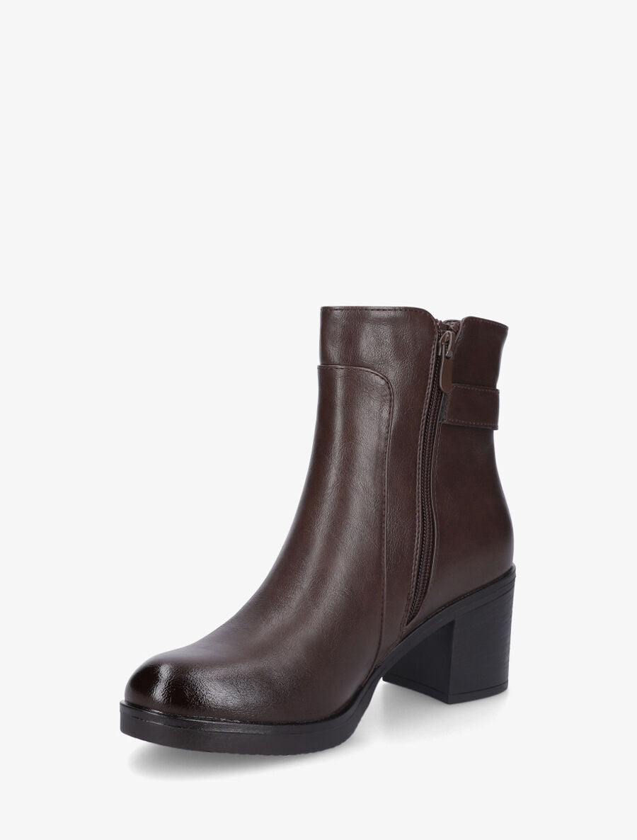 Bottines en simili à talon et ceinturon - Marron - 3