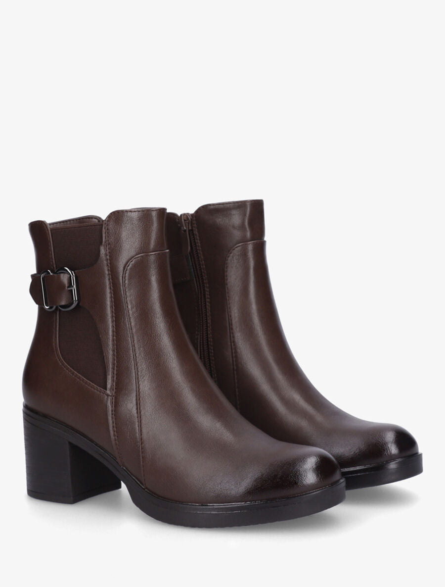 Bottines en simili à talon et ceinturon - Marron - 4