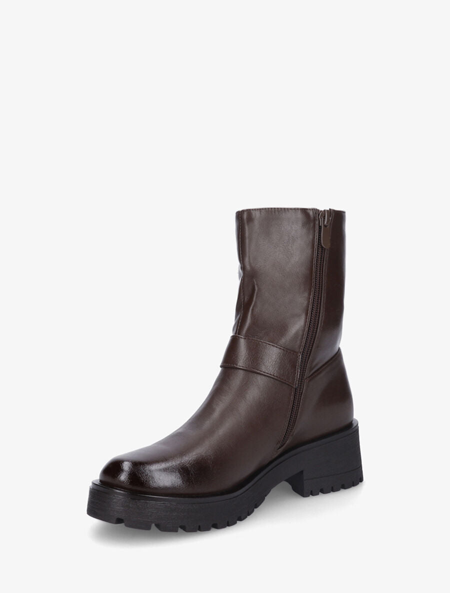Bottines en simili à ceinturons décoratifs - Marron - 3