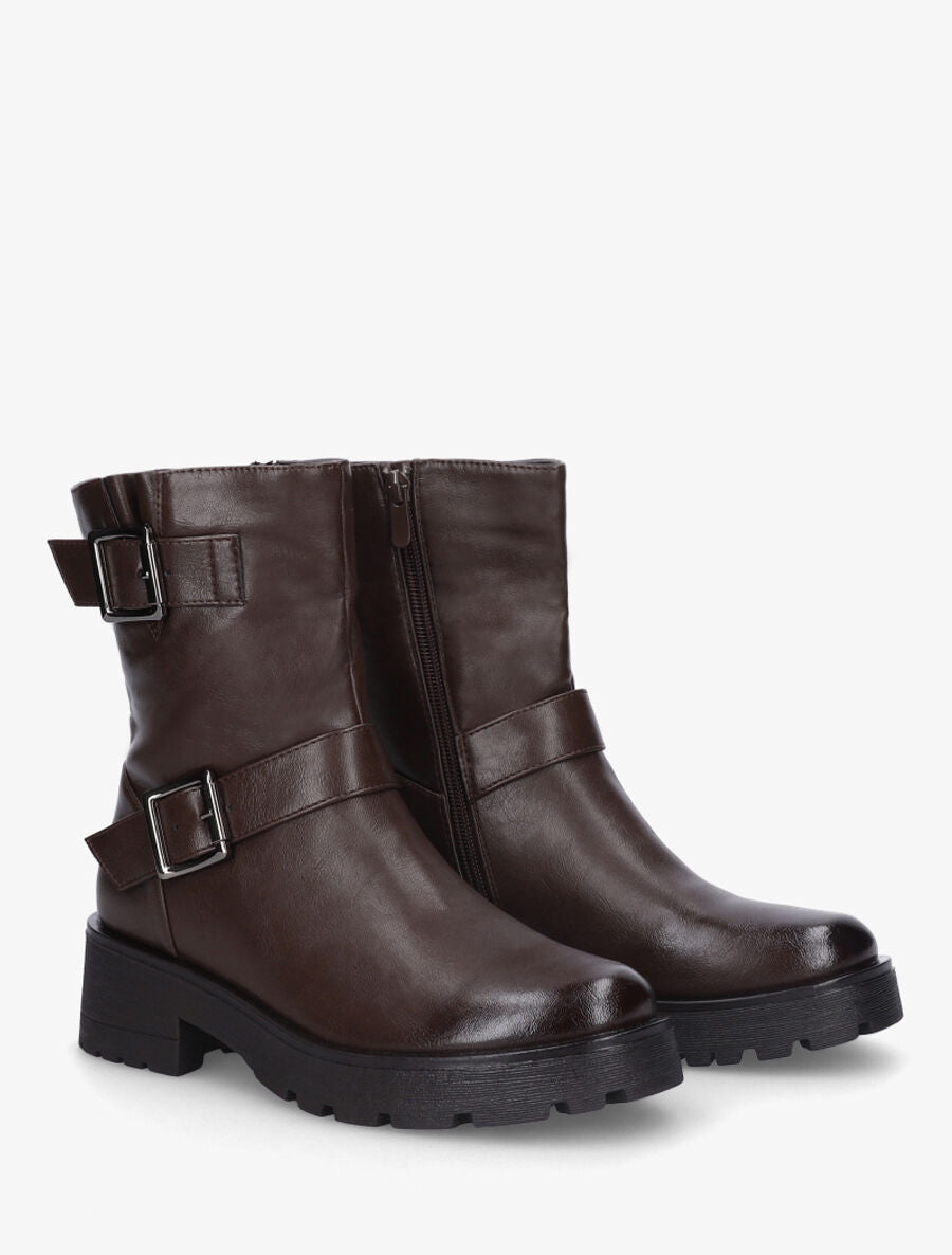 Bottines en simili à ceinturons décoratifs - Marron - 4