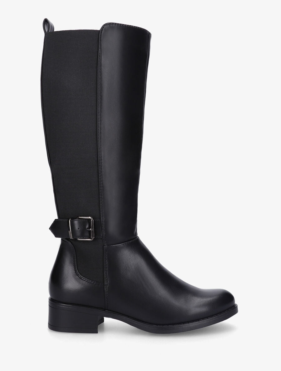 Bottes unies élastiquées et sanglées en simili - Noir - 1