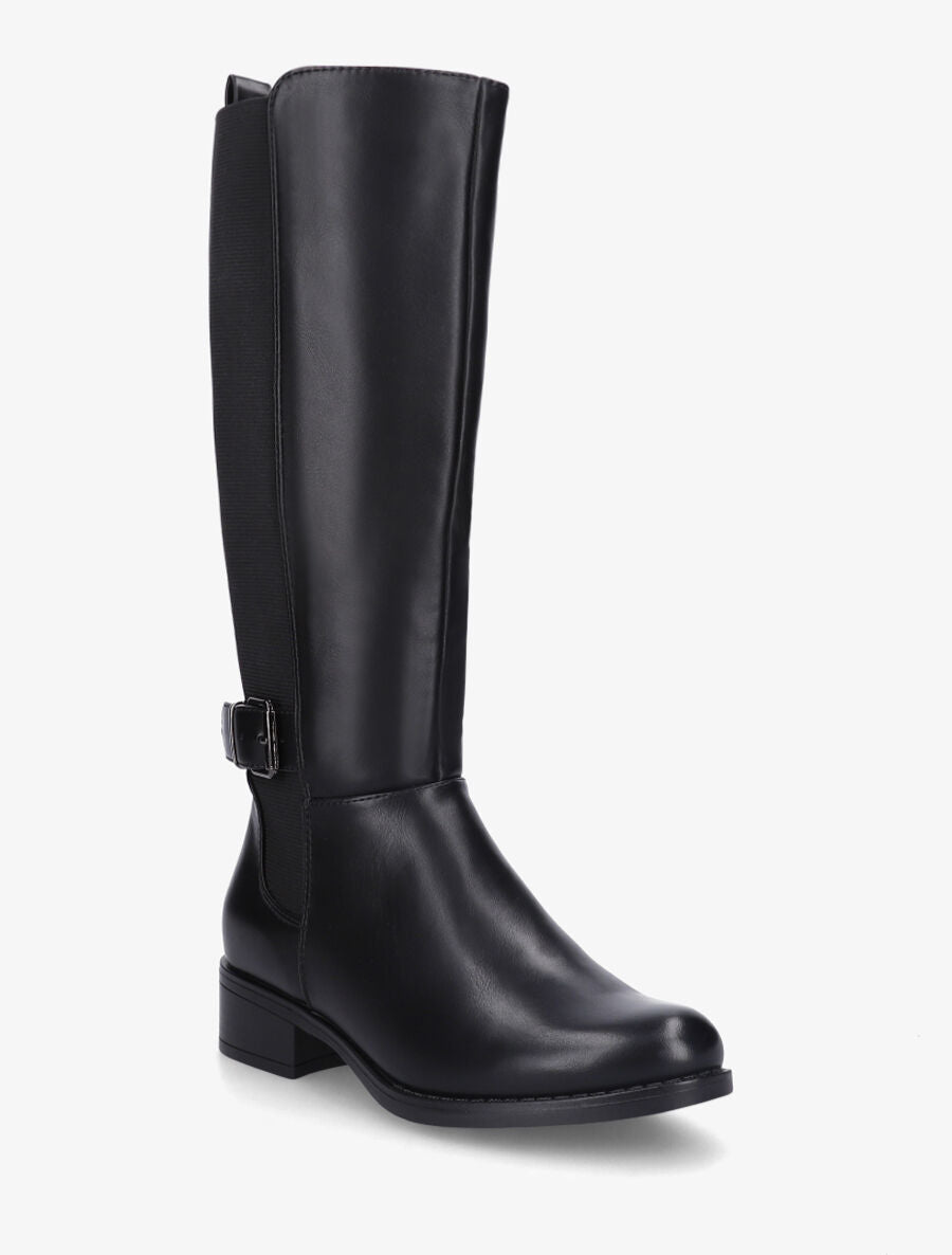 Bottes unies élastiquées et sanglées en simili - Noir - 2