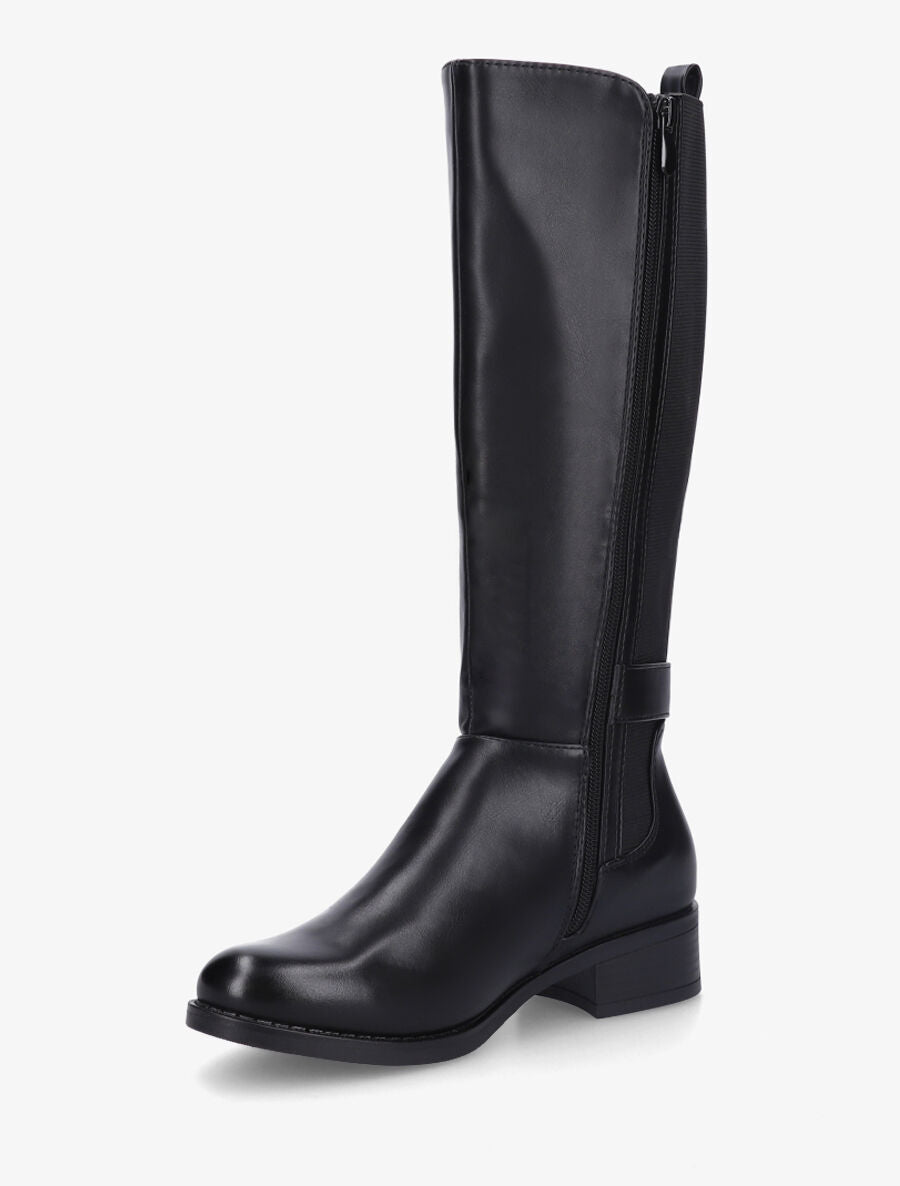 Bottes unies élastiquées et sanglées en simili - Noir - 3