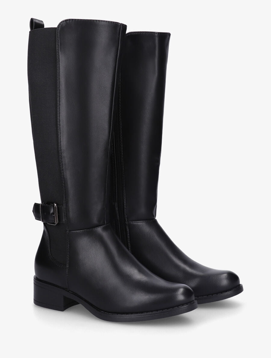 Bottes unies élastiquées et sanglées en simili - Noir - 4
