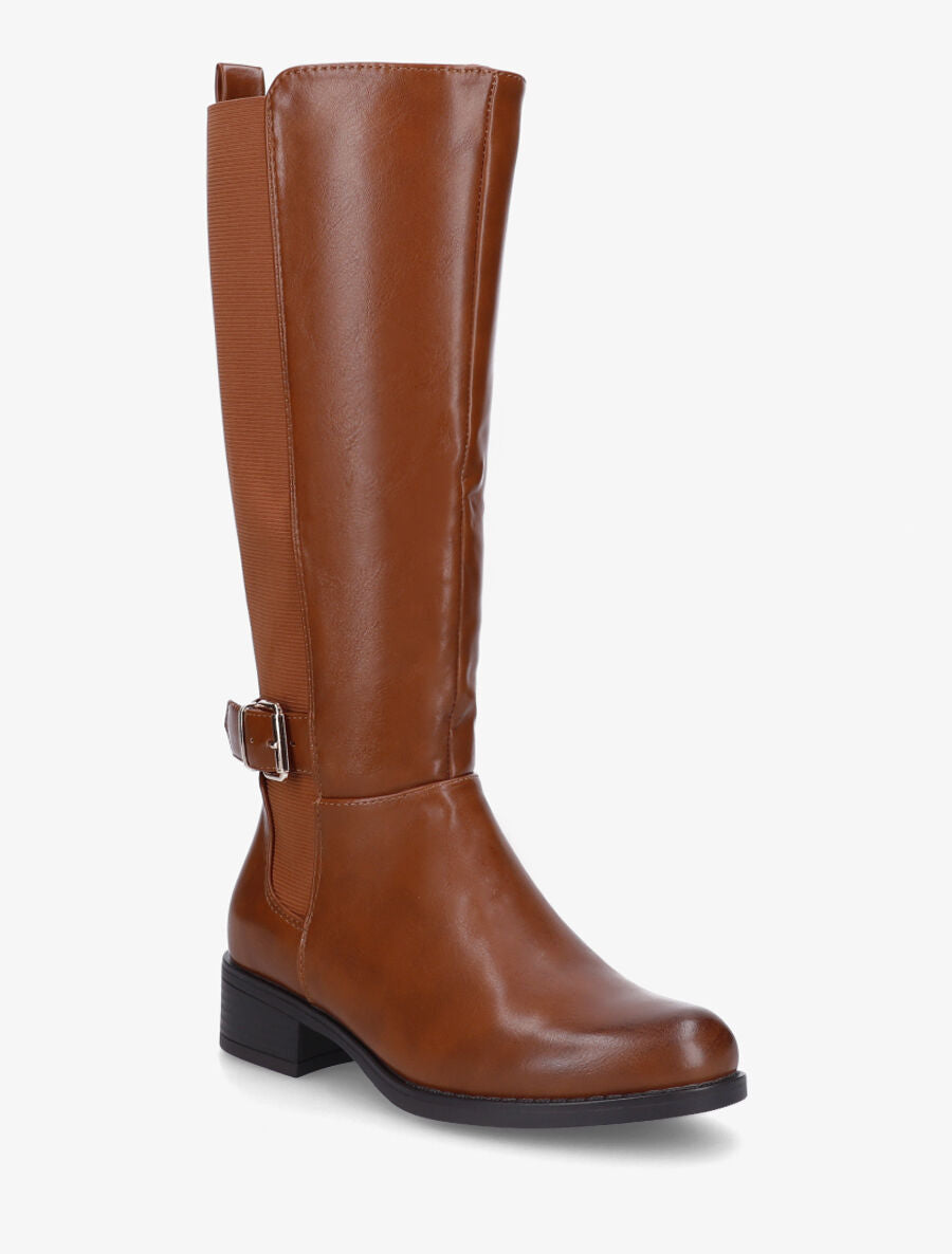 Bottes unies élastiquées et sanglées en simili - Camel - 2