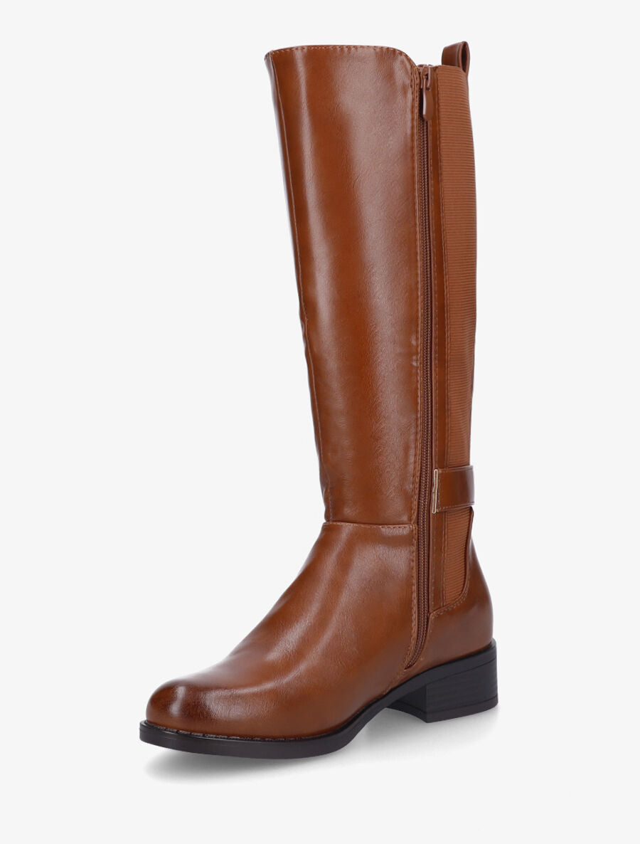 Bottes unies élastiquées et sanglées en simili - Camel - 3