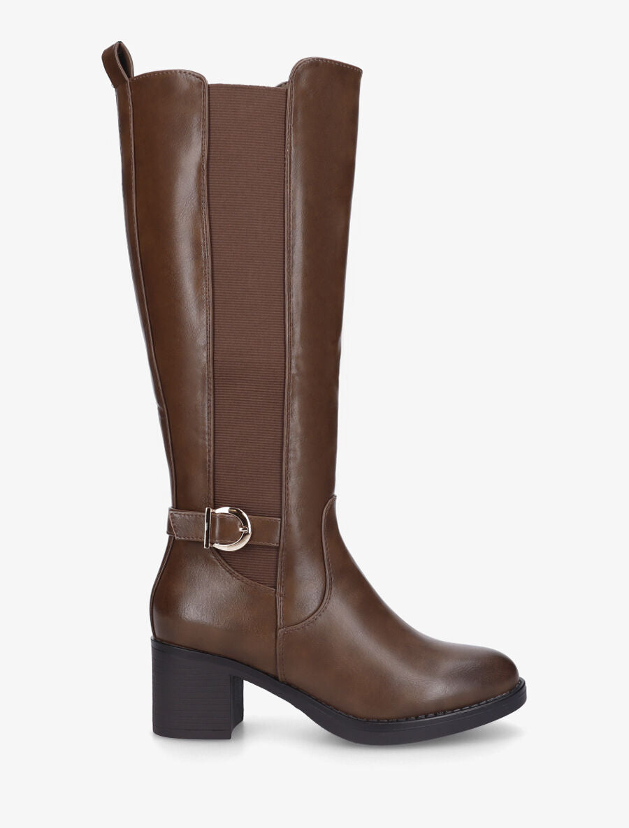 Bottes unies élastiquées en simili - Marron - 5